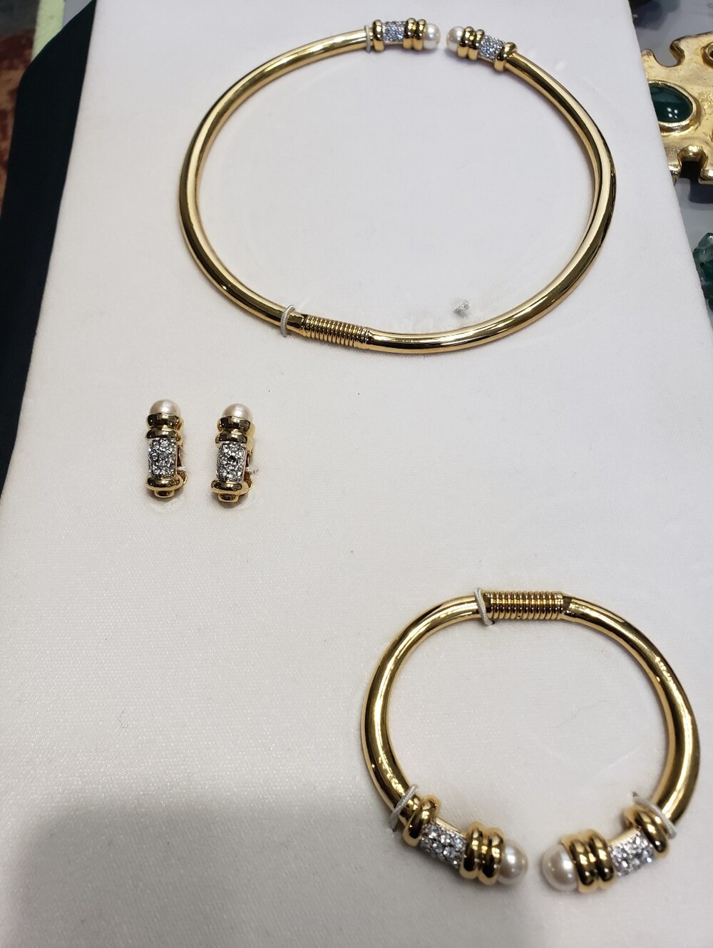 Courreges Paris Gold-Tone Pearl & Crystal Necklace,Bracelet and Earrings Set
